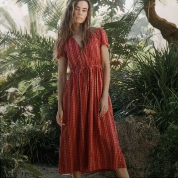 Christy Dawn Hibiscus Zinnia Stripe Dawn Dress M - Picture 2 of 8